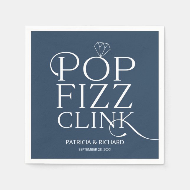 Guardanapo De Papel Festa de Noivado Pop Fizz Clink Azul (Frente)