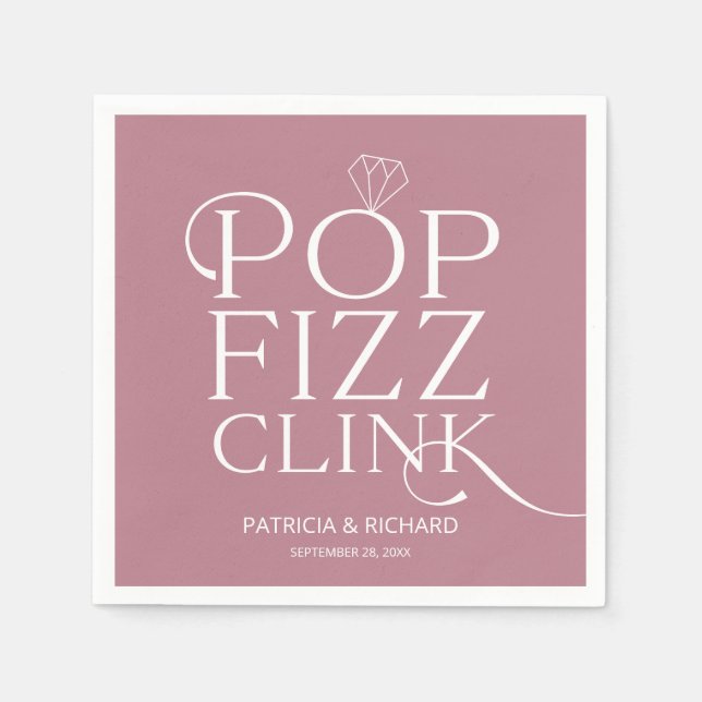 Guardanapo De Papel Festa de Noivado Pop Fizz Clink Rosa Desbotado (Frente)