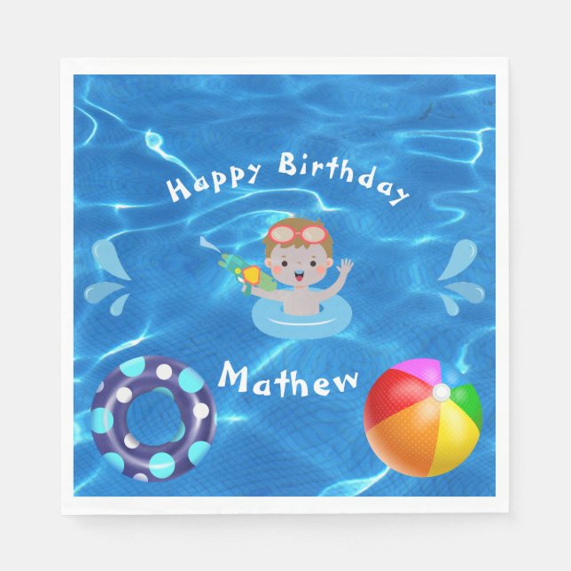 Guardanapo De Papel Festa de Piscina de Água Azul, Crystal Clear (Frente)