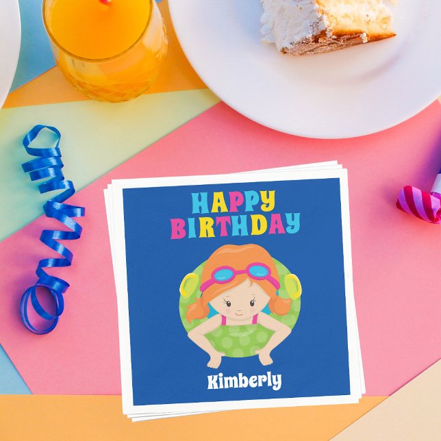 Guardanapo De Papel Festa de Piscina Personalizada da Natação Vermelha (Criador carregado)