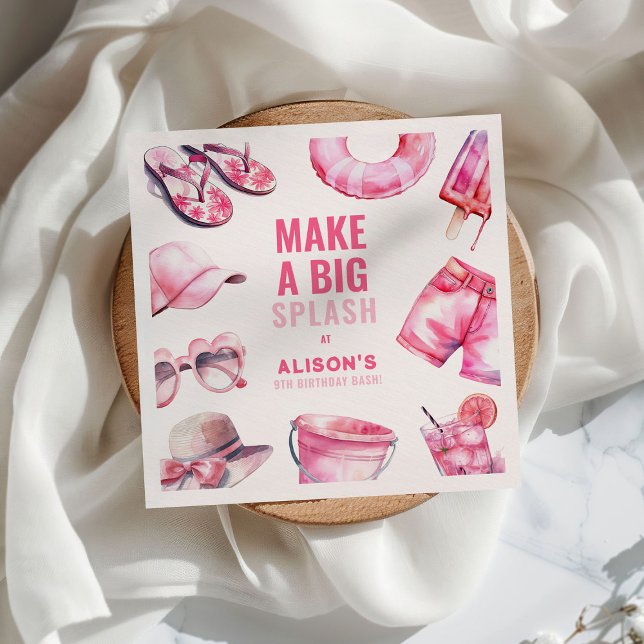 Guardanapo De Papel Festa de Piscina Rosa bonito Festa de Verão Menina (Criador carregado)