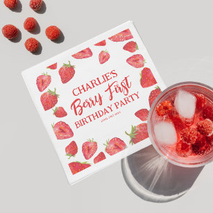 Guardanapo De Papel Festa de primeiro aniversario de Berry First Straw