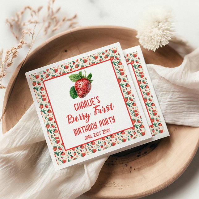 Guardanapo De Papel Festa de primeiro aniversario de Berry First Straw (Criador carregado)