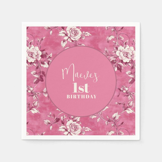 Guardanapo De Papel Festa de primeiro aniversario de Chinoiserie Rosa  (Frente)