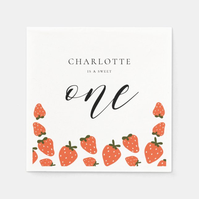 Guardanapo De Papel Festa de primeiro aniversario de Morango (Frente)