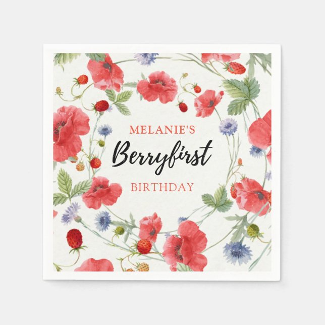 Guardanapo De Papel Festa de primeiro aniversario de Morango | Berry F (Frente)