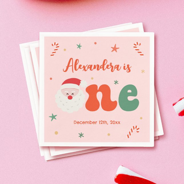 Guardanapo De Papel Festa de primeiro aniversario de Natal rosa (Criador carregado)