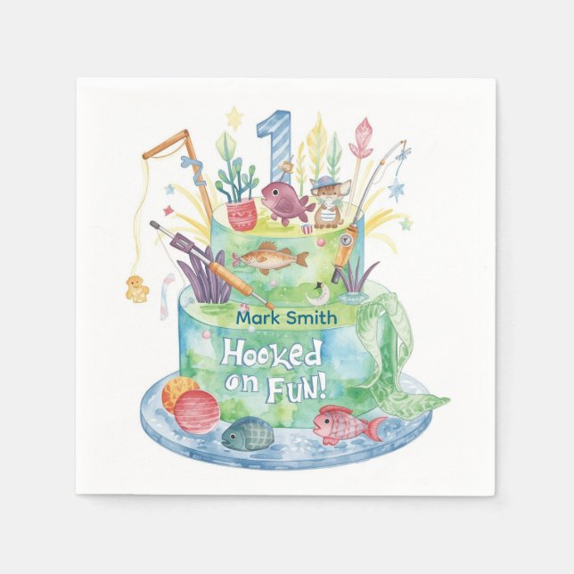 Guardanapo De Papel Festa de primeiro aniversario de pesca com decoraç (Frente)