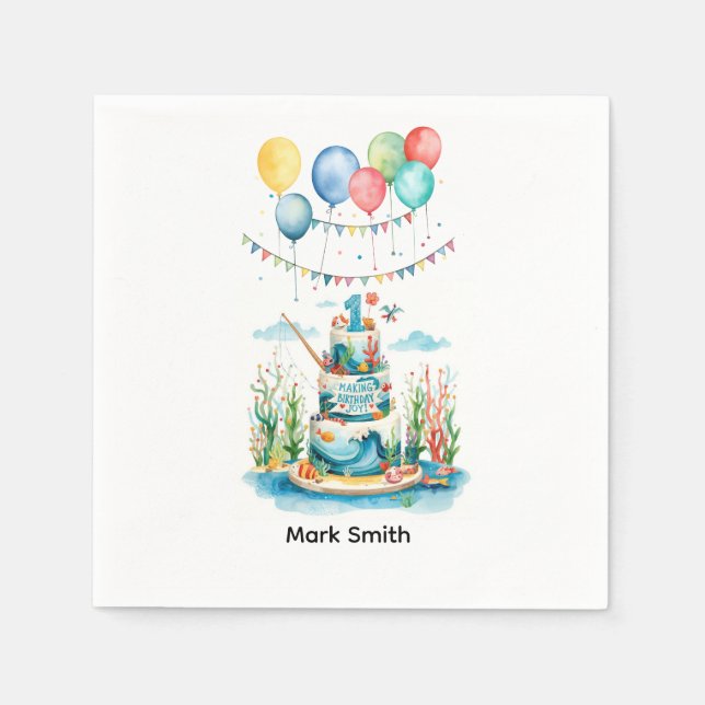 Guardanapo De Papel Festa de primeiro aniversario de pesca com decoraç (Frente)