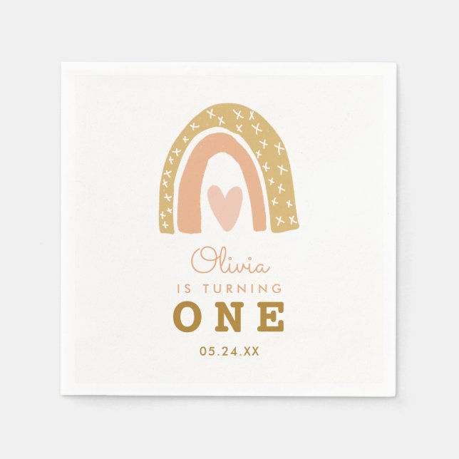 Guardanapo De Papel Festa de primeiro aniversario do Pastel Rainbow Gi (Frente)