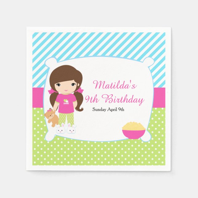 Guardanapo De Papel Festa de Sleepover de Brunette Girl (Frente)