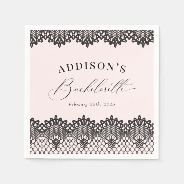 Guardanapo De Papel Festa de solteira rosa preta elegante (Frente)