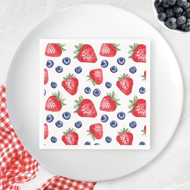 Guardanapo De Papel Festa de Verão de Strawberry Standard Berries (Watercolor Berries Pattern Strawberry Summer Party Napkins)