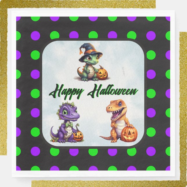 Guardanapo De Papel Festa Dino-Mash do Dinossaur do Halloween (Happy Halloween Dino Napkins with Green Font)