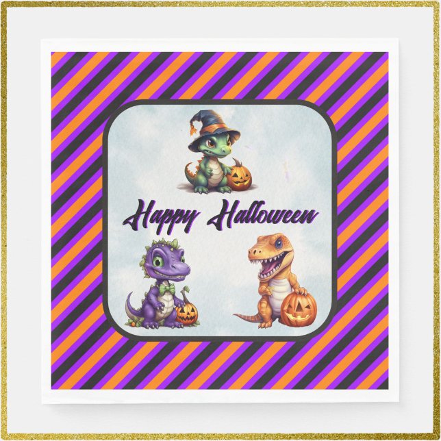 Guardanapo De Papel Festa Dino-Mash do Dinossaur do Halloween (Triple Dino Happy Halloween Napkins with Purple font)