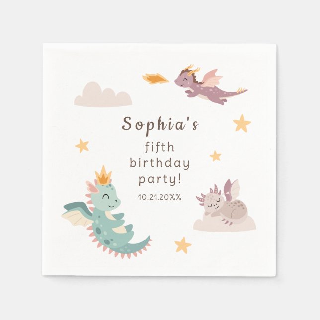 Guardanapo De Papel Festa do Aniversário de criança do Dragão Pastel (Frente)