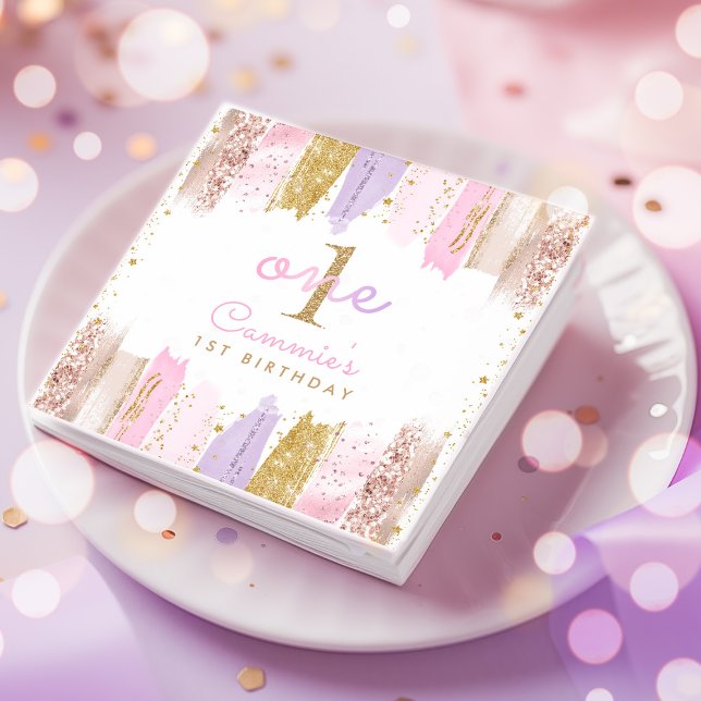 Guardanapo De Papel Festa Dourada E Rosa Do primeiro aniversario Arco- (Criador carregado)