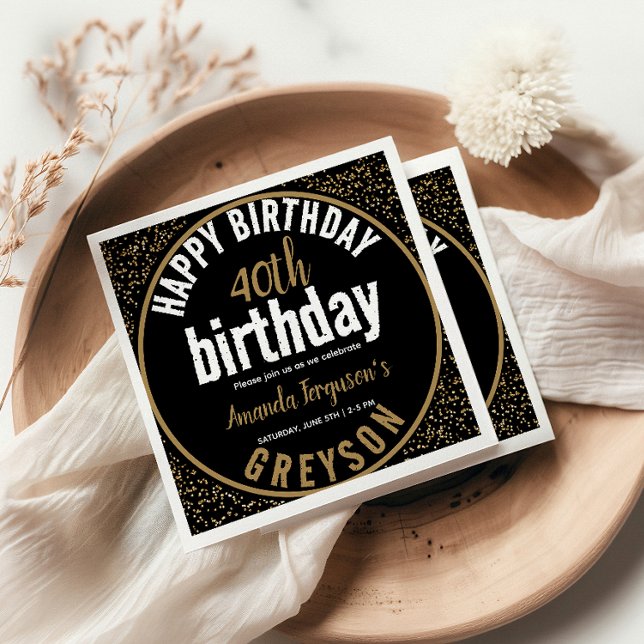 Guardanapo De Papel Festa Elegante de aniversário de 40 anos Preto e D (Criador carregado)