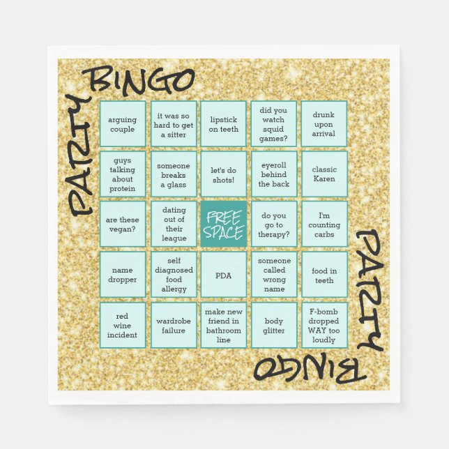 Guardanapo De Papel Festa Engraçada Bingo Dourado Teal Napkins (Frente)
