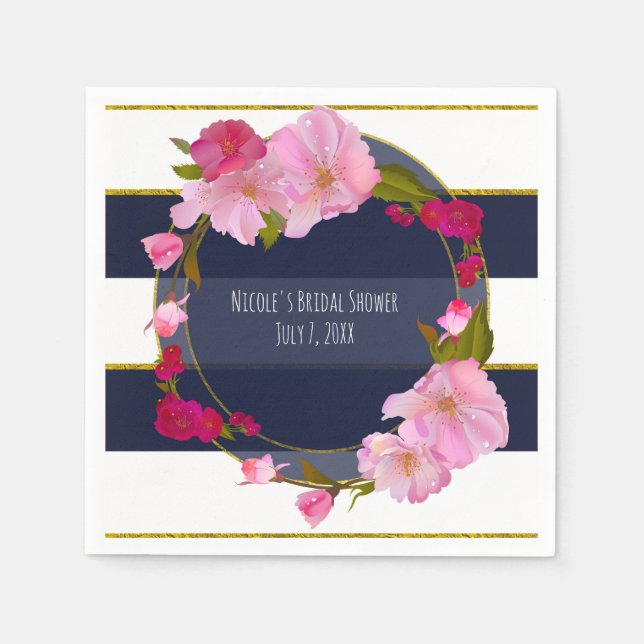 Guardanapo De Papel Festa Glam Chic Floral Moderna Azul Branco e Doura (Frente)