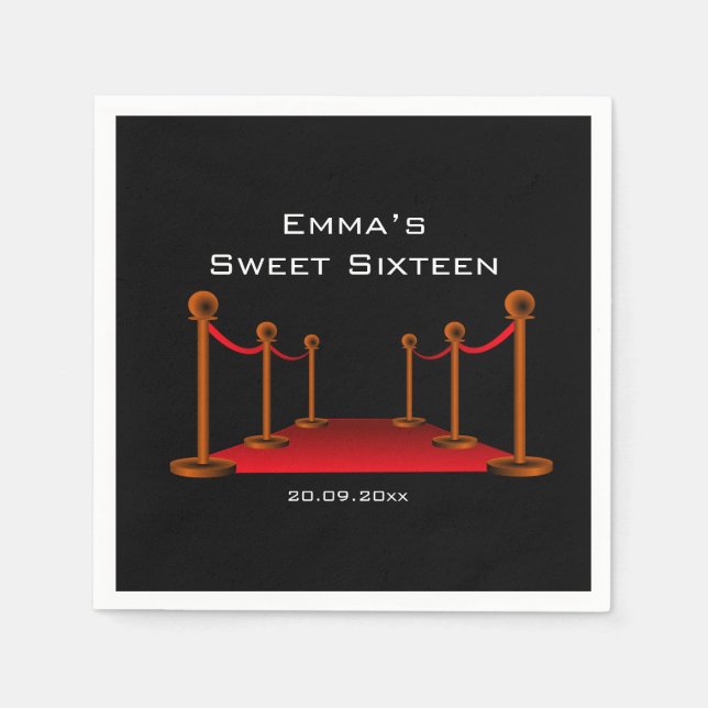 Guardanapo De Papel Festa Glam Elegant Black & Red Carpet Sweet 16 (Frente)