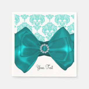 Guardanapo De Papel Festa Glam Teal e Branco Damask Brilho Laço Doce 1