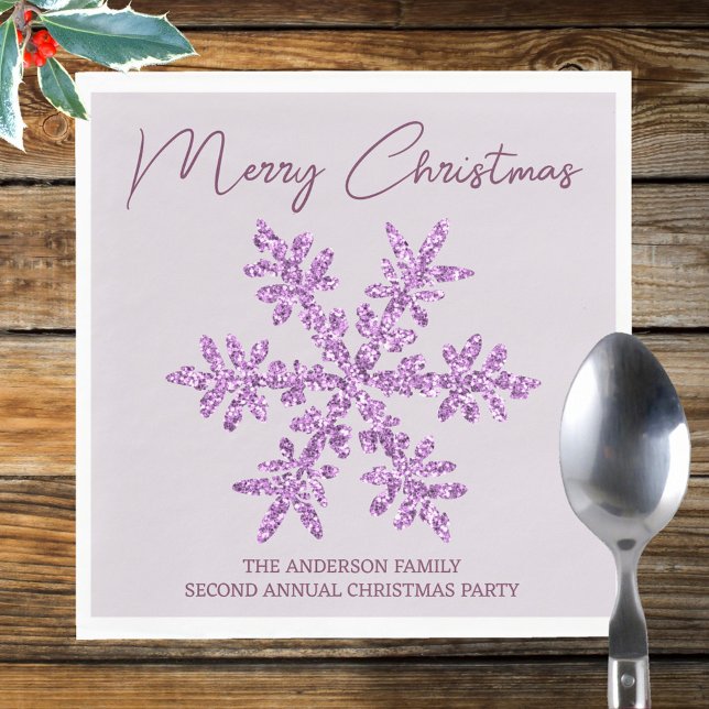 Guardanapo De Papel Festa Mínima de Natal com Floco de Neve Roxo Glam (Personalize these trendy purple snowflake Merry Christmas paper napkins for your holiday events)