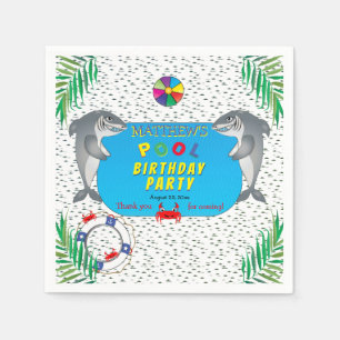 Guardanapo De Papel Festa na piscina infestada tubarão do aniversári