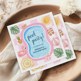 Guardanapo De Papel Festa na Piscina Tema Moderno de Verão para Menina