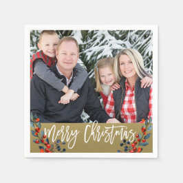 Guardanapo De Papel Festa natalícia personalizada das bagas do Natal