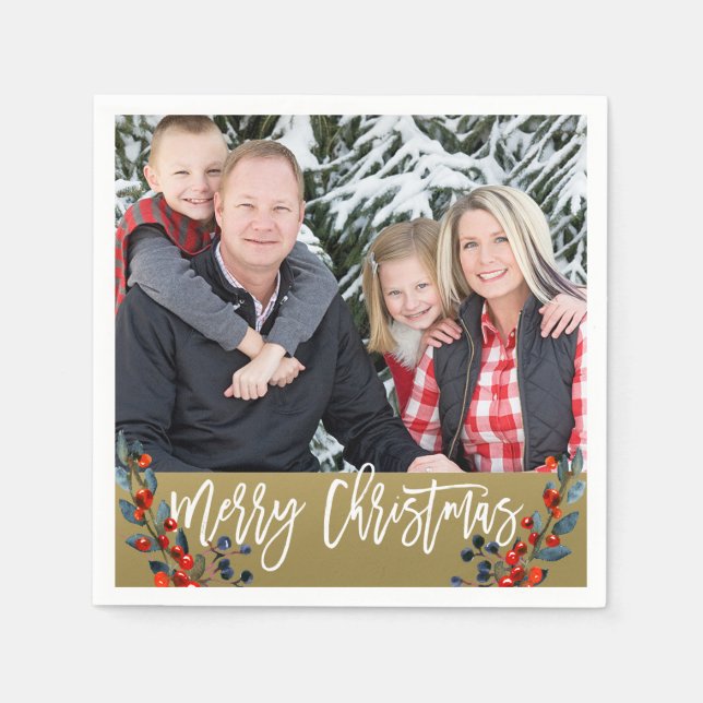 Guardanapo De Papel Festa natalícia personalizada das bagas do Natal (Frente)