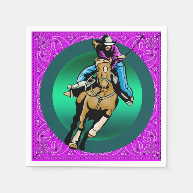 Guardanapo De Papel Festa Ocidental Cowgirl Anando Cavalo Roxo Bandana (Frente)