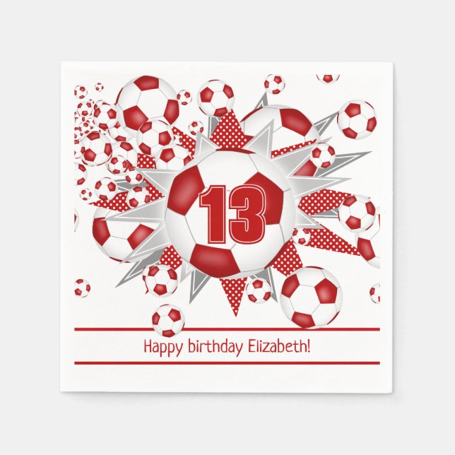 Guardanapo De Papel Festa para garotas de futebol vermelho (Frente)