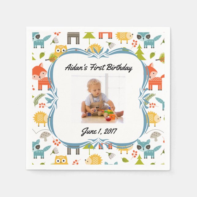 Guardanapo De Papel Festa Personalizada de Animais de Floresta Cólver  (Frente)