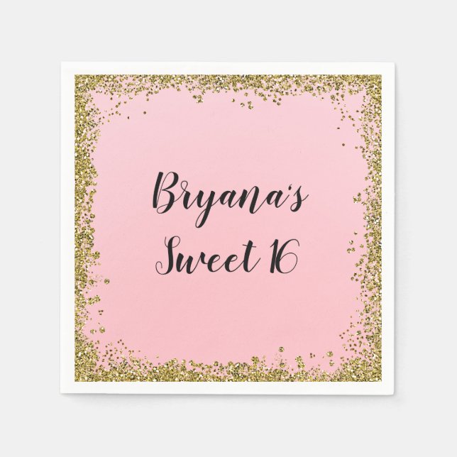 Guardanapo De Papel Festa Personalizada de Glitter Glam Edge Sweet 16  (Frente)