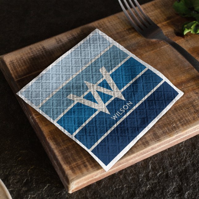 Guardanapo De Papel Festa Pessoal com Monograma Listrado Gradiente Azu (Criador carregado)