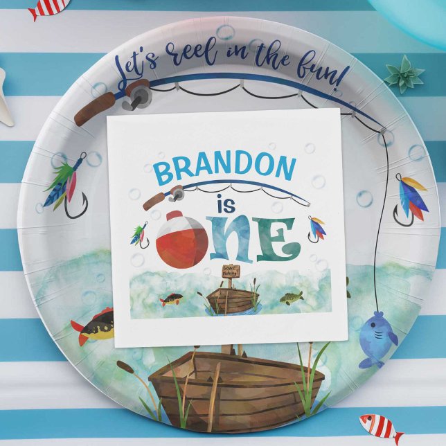 Guardanapo De Papel Festa-primeiro aniversario de O-fish-al de pesca (Fishing themed paper napkins, boy 1st birthday, o fish ally one party supplies.)