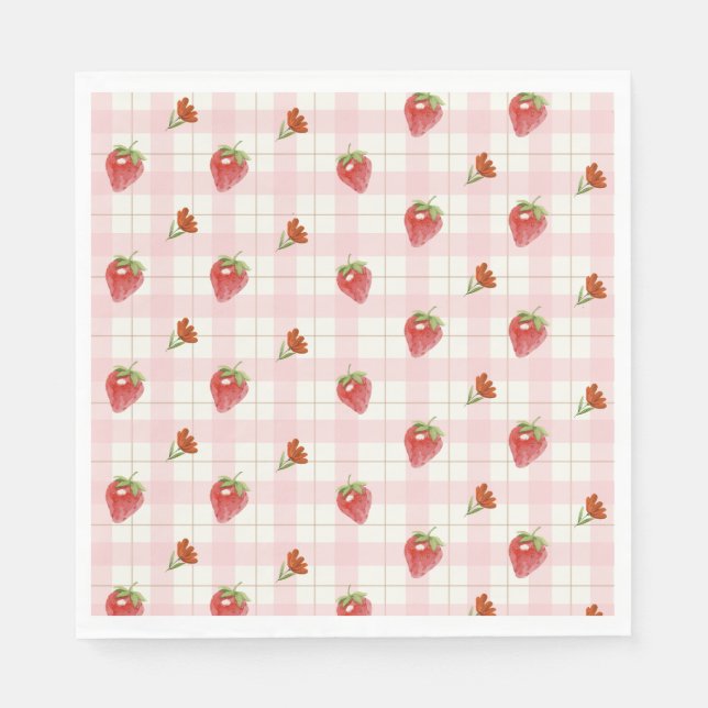 Guardanapo De Papel Festa Rosa Strawberry Berry Sweet Gingham (Frente)