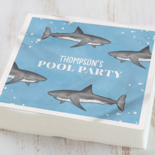Guardanapo De Papel Festa Simples de Piscina Whimsical Tubarões Azul