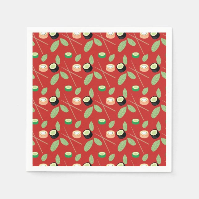 Guardanapo De Papel Festa Sushi Hibachi Sushi Rolls and Chopsticks (Frente)