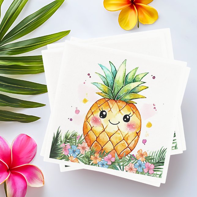 Guardanapo De Papel Festa Tropical de Aniversário Floral de Abacaxi Ha (Tropical Pineapple Floral Aloha Birthday Party Napkins)