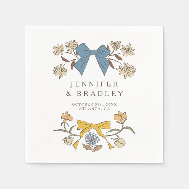 Guardanapo De Papel Festas de Boho Azul e Amarelo Casamento (Frente)