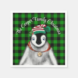 Guardanapo De Papel Festas festivas bonitas xadrez verde pinguim