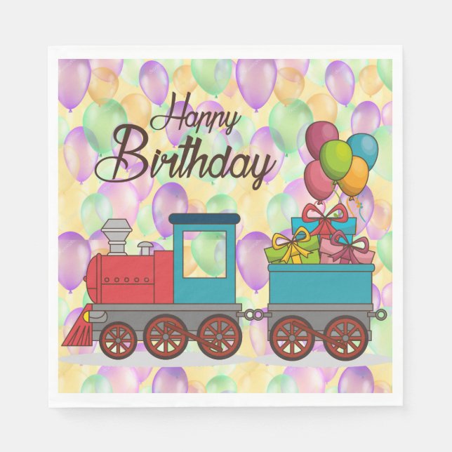 Guardanapo De Papel Festive Birthday  Balloon Train Birthday (Frente)