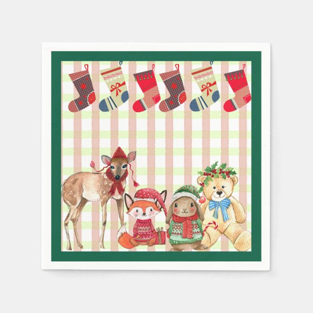 Guardanapo De Papel Festive friends with gifts and stockings (Frente)