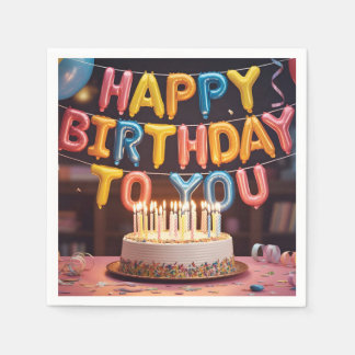 Guardanapo De Papel Festive "Happy Birthday" Celebration with Cake