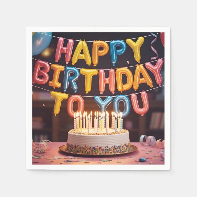 Guardanapo De Papel Festive "Happy Birthday" Celebration with Cake (Frente)