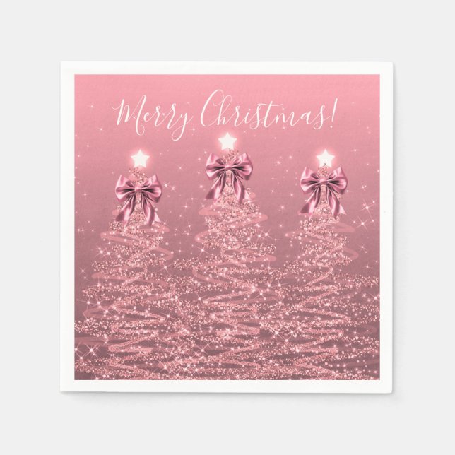 Guardanapo De Papel Festive Holiday Blush Pink  Christmas Trees Bows (Frente)