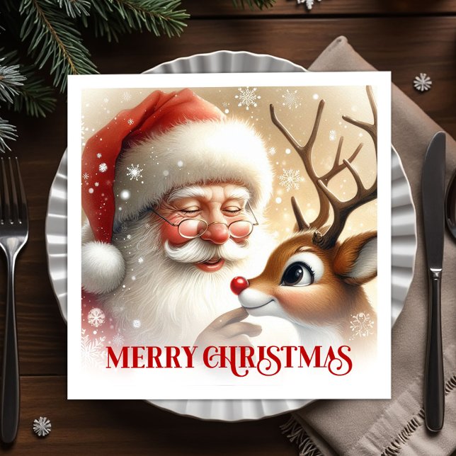 Guardanapo De Papel Festive Santa Claus Rudolph Holiday Dinner Party  (Festive Santa Claus Rudolph Holiday Dinner Party Napkins

)