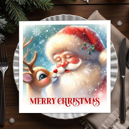 Guardanapo De Papel Festive Santa Claus Rudolph Holiday Napkins Dinner